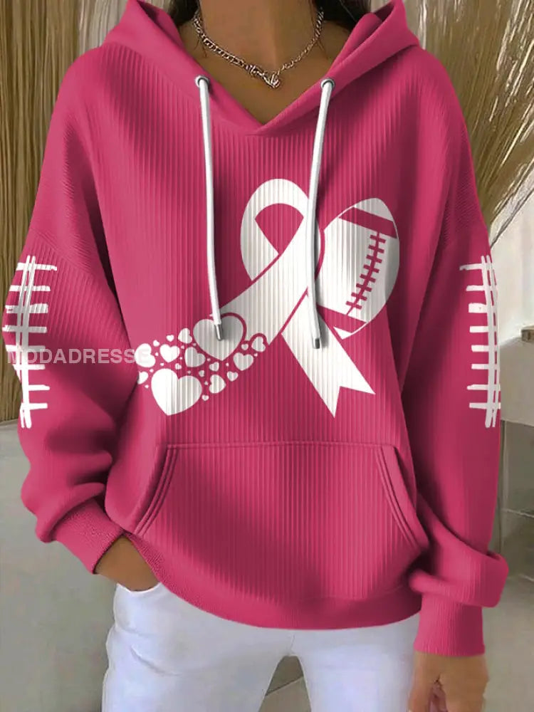 Kvinnors fotboll kombinerar med bröstcancer Hooded Sweatshirt med fickar mörk rosa / S
