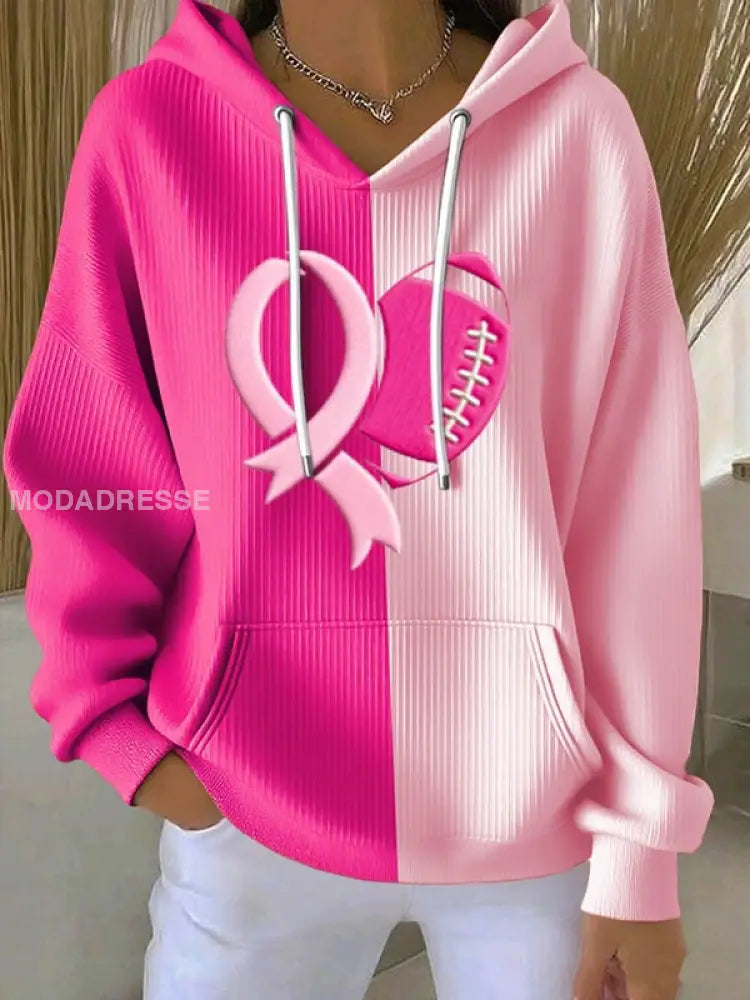 Kvinnors fotboll kombinerar med bröstcancer Hooded Sweatshirt med fickar som bild / S