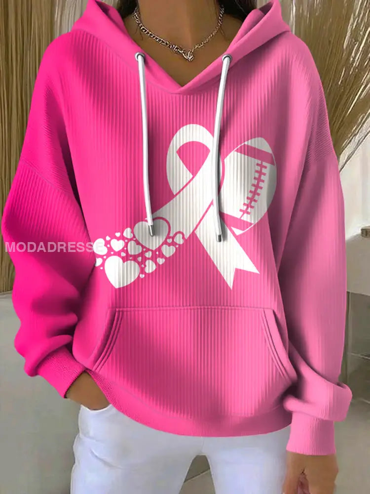 Kvinnors fotboll kombinerar med bröstcancer Hooded Sweatshirt med fickar Som bild / S