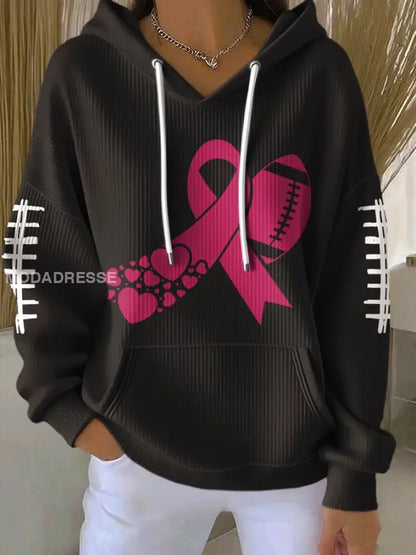 Kvinnors fotboll kombinerar med bröstcancer Hooded Sweatshirt med fickar svart / S