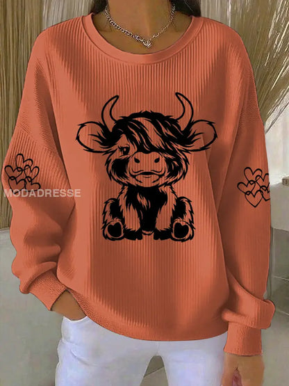 Kvinnors högland ko Print Casual Sweatshirt pimpa apelsin / S