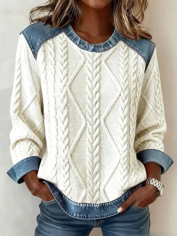 Kvinnors höst och vinter Textured tryckt topp bäie / S