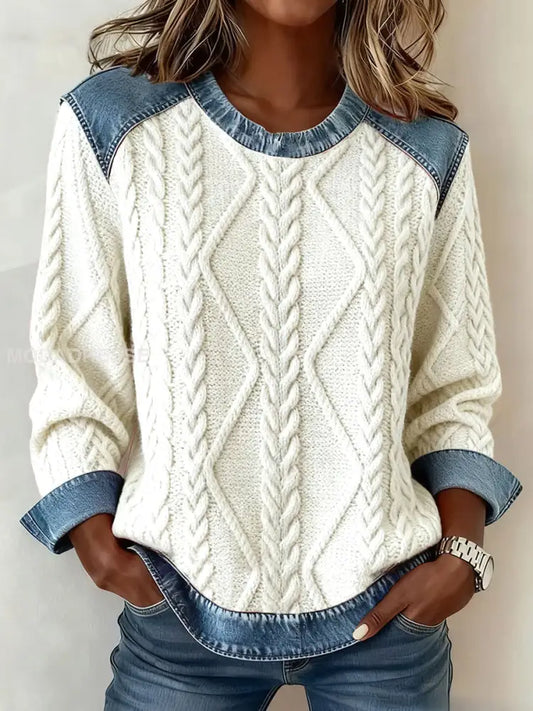 Kvinnors höst och vinter Textured tryckt topp bäie / S