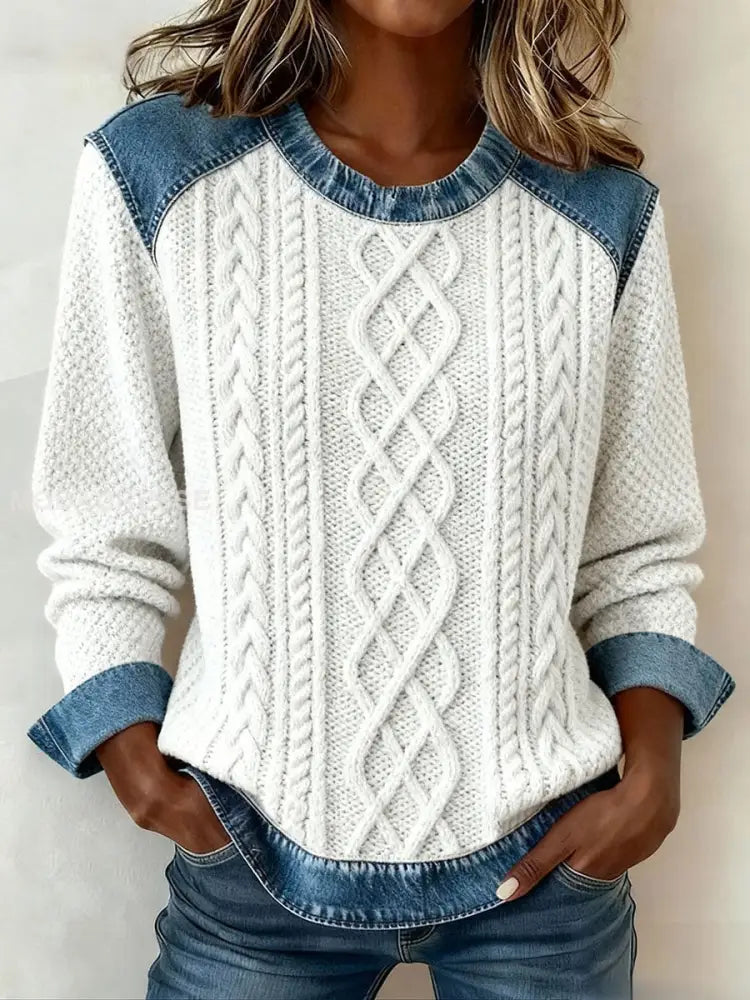 Kvinnors höst och vinter Textured tryckt topp vitt / S