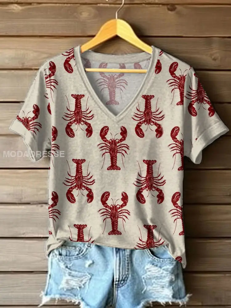 Kvinnors Hummer Tryckt T-shirt Khaki / S