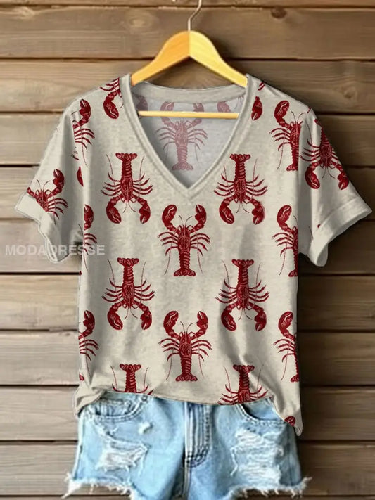 Kvinnors Hummer Tryckt T-shirt Khaki / S