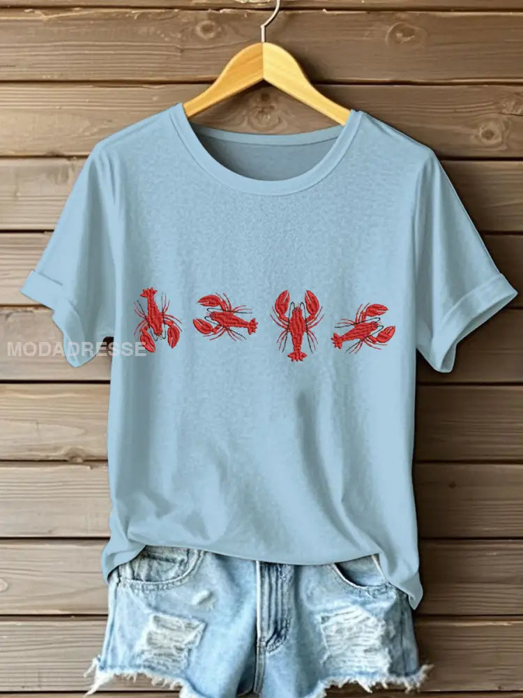 Kvinnors Hummer Tryckt T-shirt skyblå / S