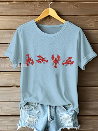 Kvinnors Hummer Tryckt T-shirt skyblå / S