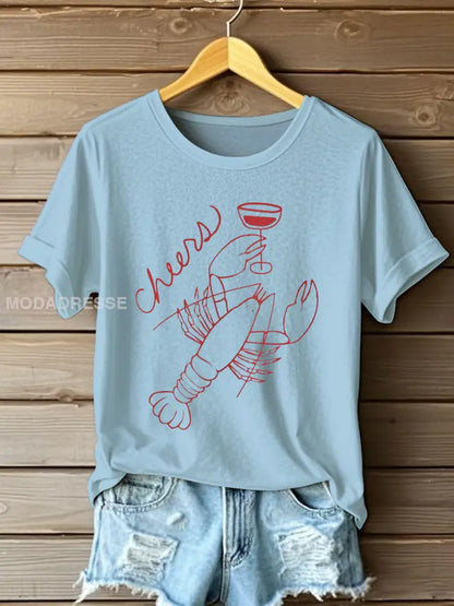 Kvinnors Hummer Tryckt T-shirt skyblå / S