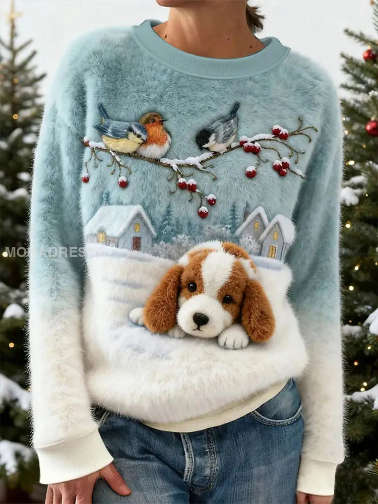 Kvinnors hund Print Casual Topp som bild / S