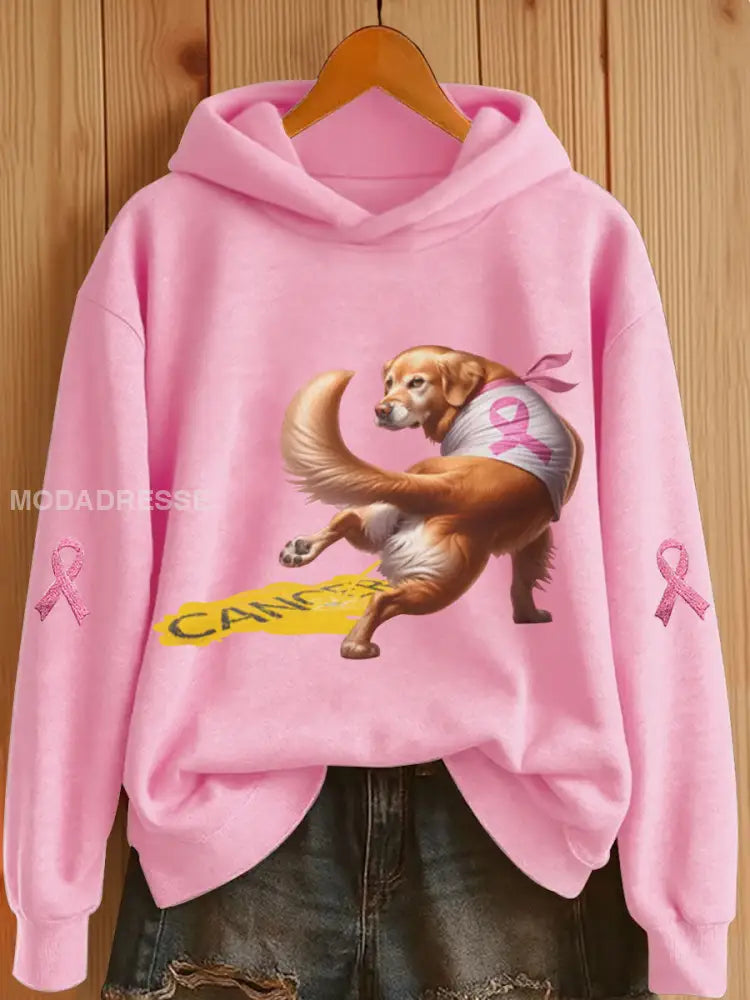 Kvinnors hund rosa band Print Casual Hoodie Print runt / S