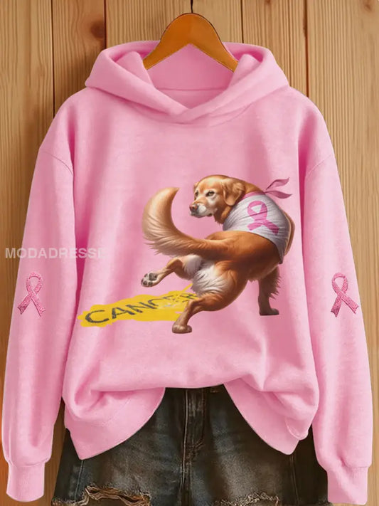 Kvinnors hund rosa band Print Casual Hoodie Print runt / S
