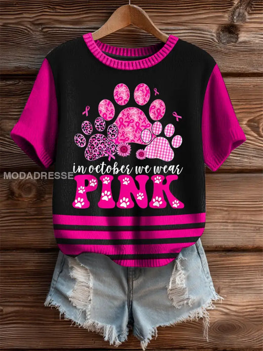 Kvinnors I oktober bär vi rosa imitation Sweater Short sleeved T shirt rosröd / S