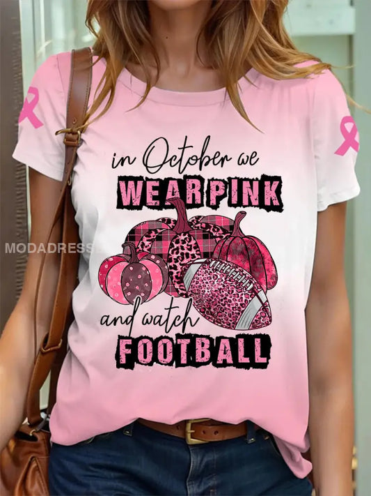 Kvinnors I oktober bär vi rosa och titta på fotboll kortärmad T shirt runk / S