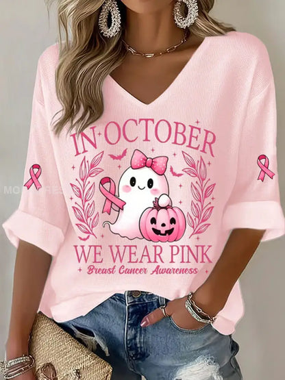 Kvinnors I oktober bär vi rosa tryckt Casual T shirt ljus rosa / S
