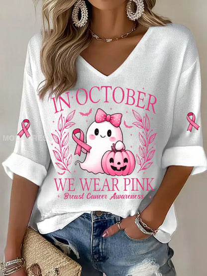 Kvinnors I oktober bär vi rosa tryckt Casual T shirt vit / S