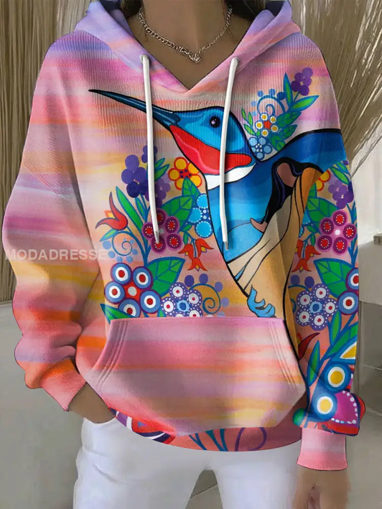 Kvinnors inhemska konst Hummingbird Print Hoodies som bild / S