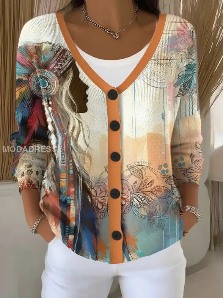 Kvinnors inhemska konst Print Cardigan som bild / S