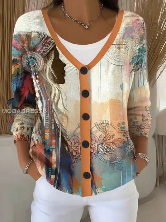 Kvinnors inhemska konst Print Cardigan som bild / S