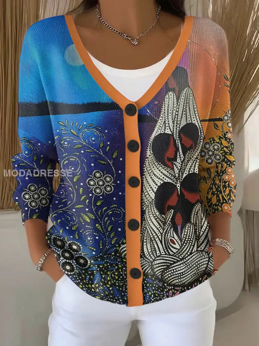 Kvinnors inhemska konst Print Cardigan som bild / S