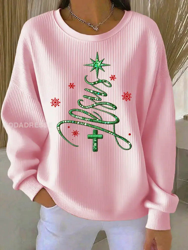 Kvinnors Jesus Chriatmas träd Ribbed rund hals sweathirt runk / S