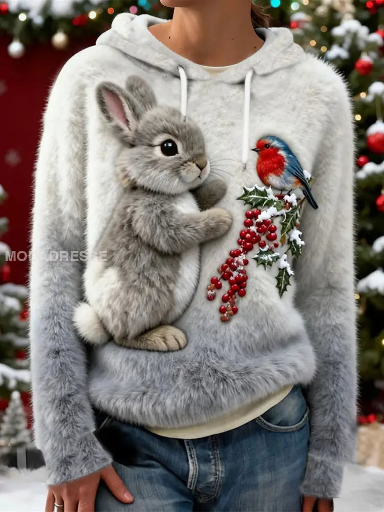 Kvinnors jul Bunny Flannel Hoodie Flannel som bild / S
