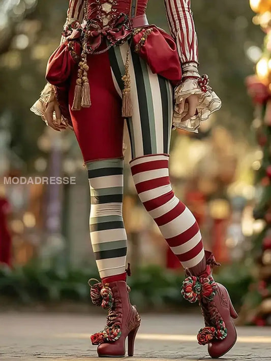 Kvinnors jul Candy Stripe Casual Leggings som bild / S