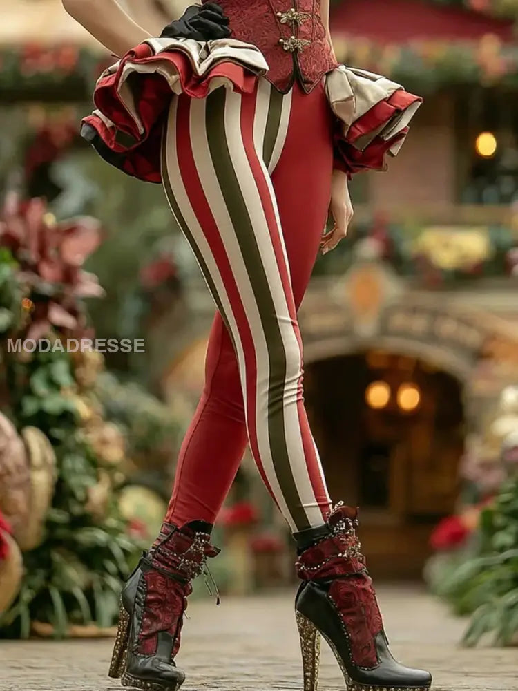 Kvinnors jul Candy Stripe Casual Leggings som bild / S