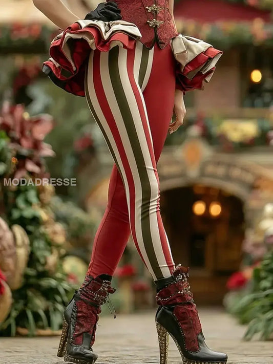 Kvinnors jul Candy Stripe Casual Leggings som bild / S