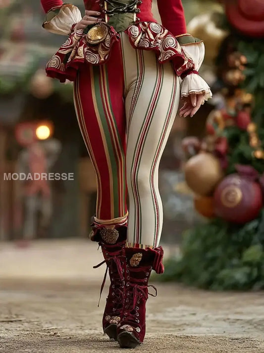 Kvinnors jul Candy Stripe Casual Leggings som bild / S