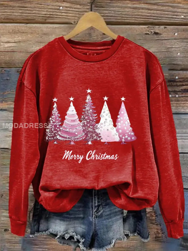 Kvinnors jul Grafisk Sweatshirt röd / S