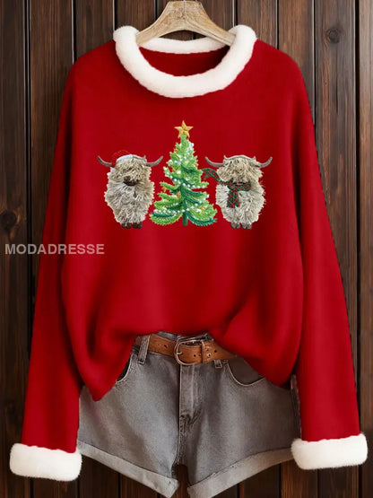 Kvinnors jul Highland Cow Print Topp röd / S