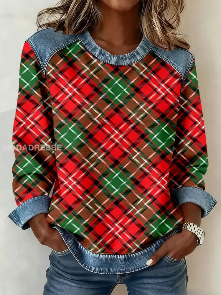 Kvinnors jul Inspirerade Plaid Mönster Mönster Konst Sweatshirt som bild / S