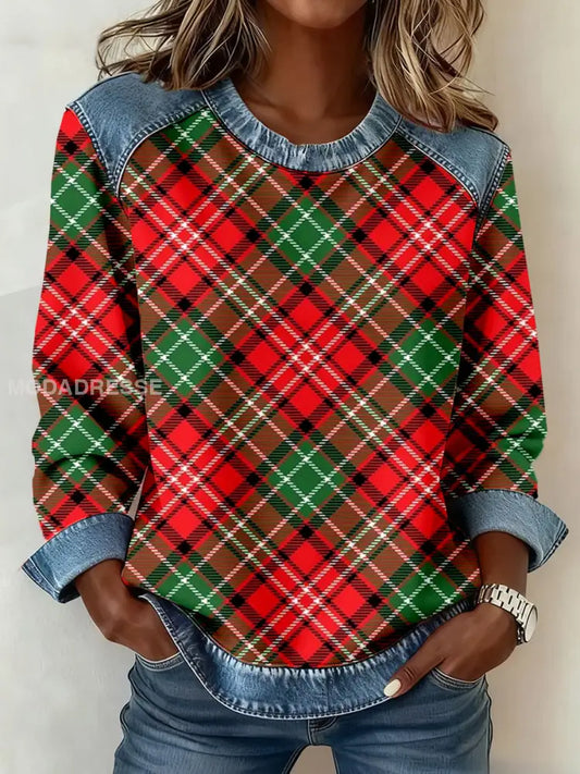 Kvinnors jul Inspirerade Plaid Mönster Mönster Konst Sweatshirt som bild / S