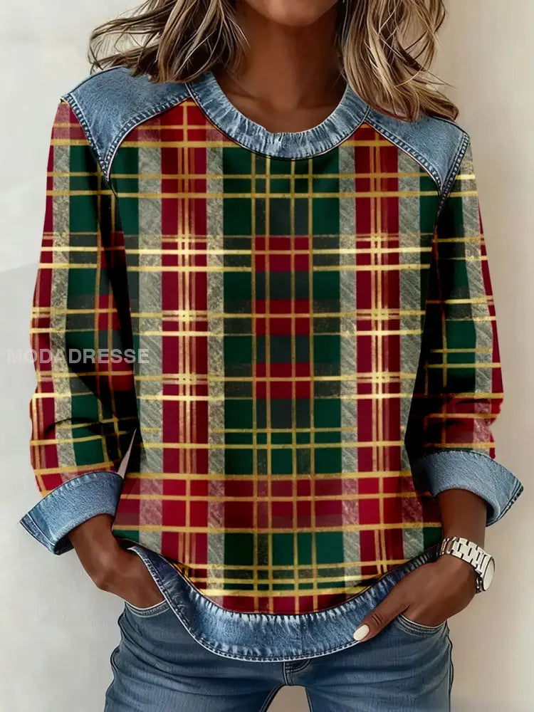 Kvinnors jul Inspirerade Plaid Mönster Mönster Konst Sweatshirt som bild / S