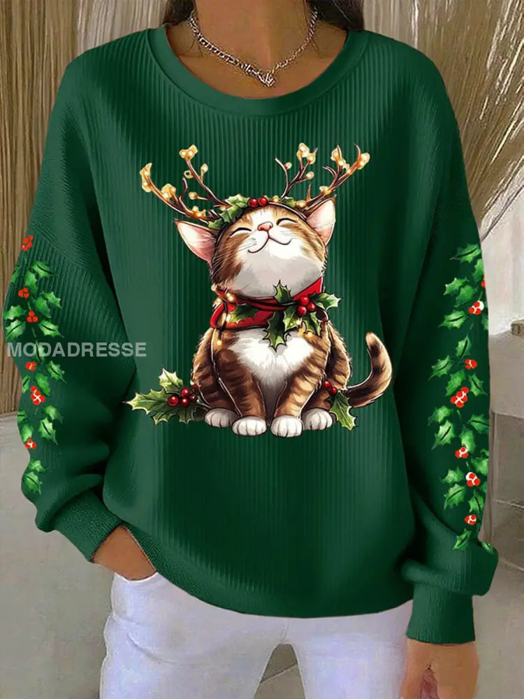 Kvinnors jul katttröjar grönt / S