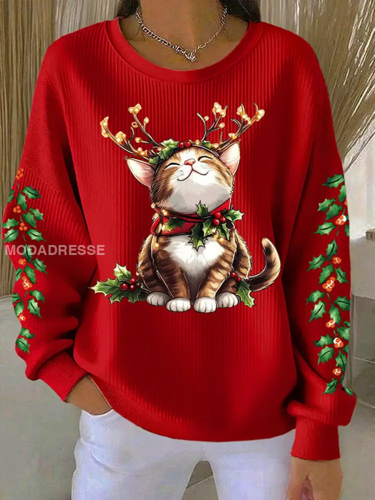 Kvinnors jul katttröjar röd / S
