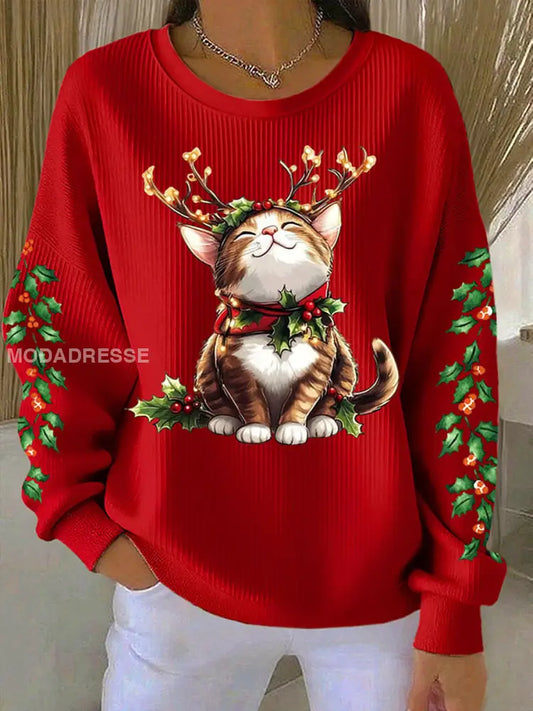 Kvinnors jul katttröjar röd / S