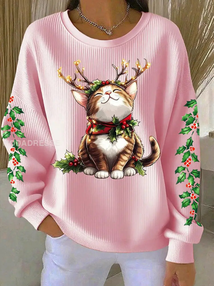 Kvinnors jul katttröjar runt / S