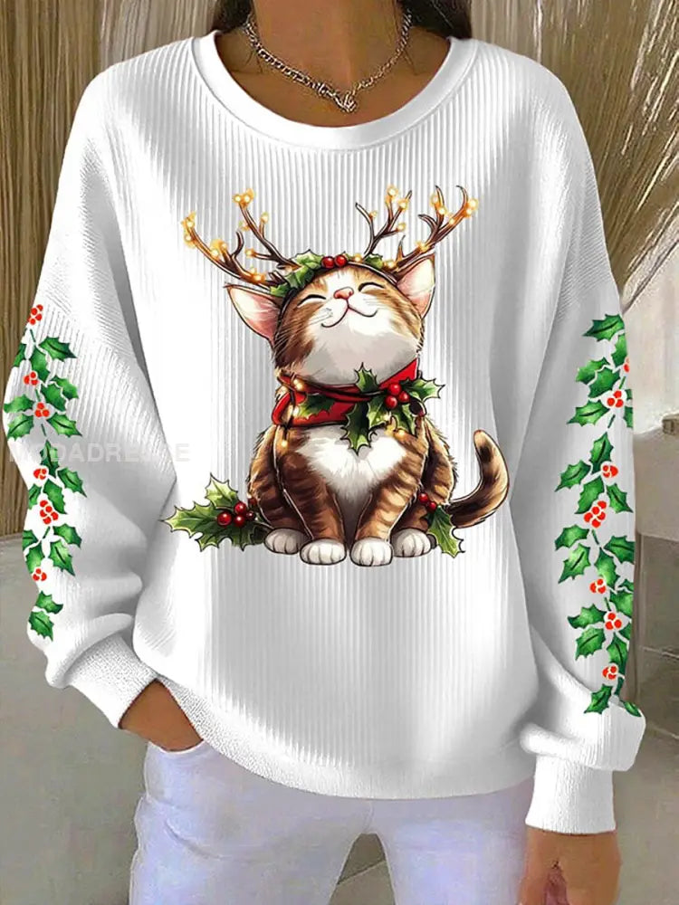 Kvinnors jul katttröjar vit / S