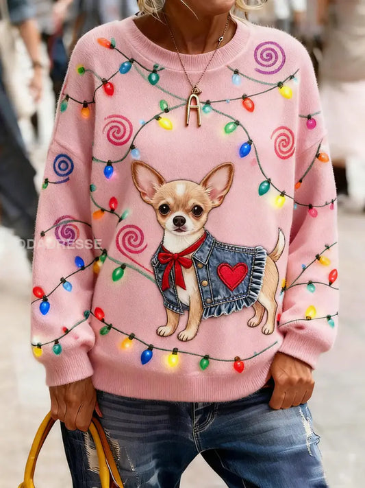 Kvinnors jul lätt Chihuahua Fleece Sweatshirts runk / S