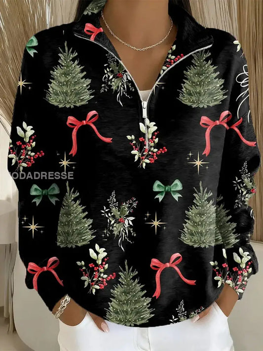 Kvinnors jul Print blixtlås Sweatshirts svart / S