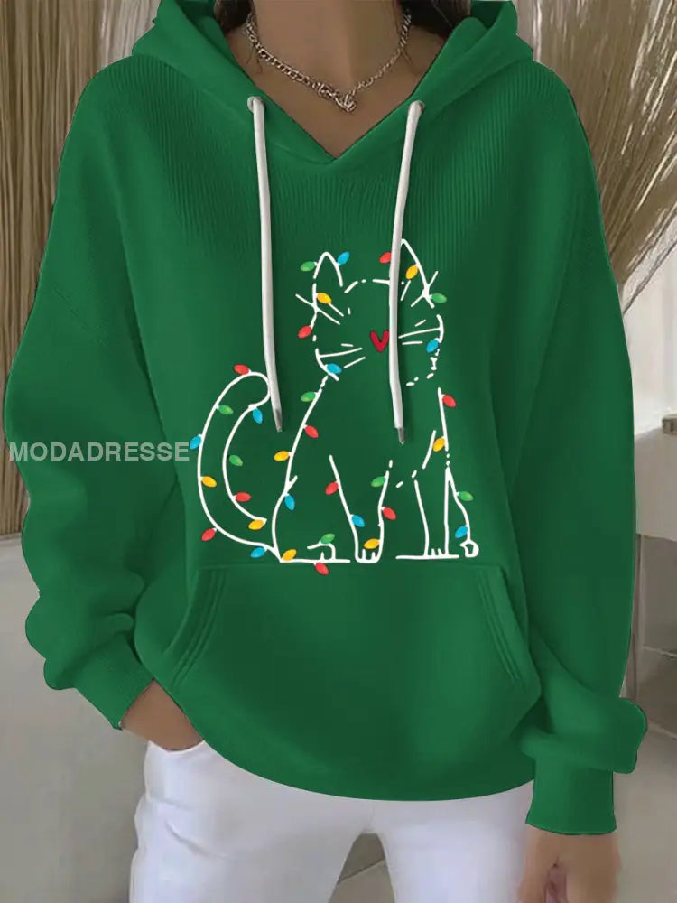 Kvinnors jul Print Casual Hoodie Print grönt / S