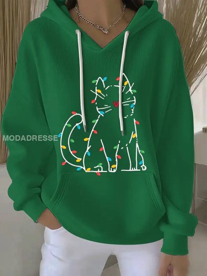 Kvinnors jul Print Casual Hoodie Print grönt / S