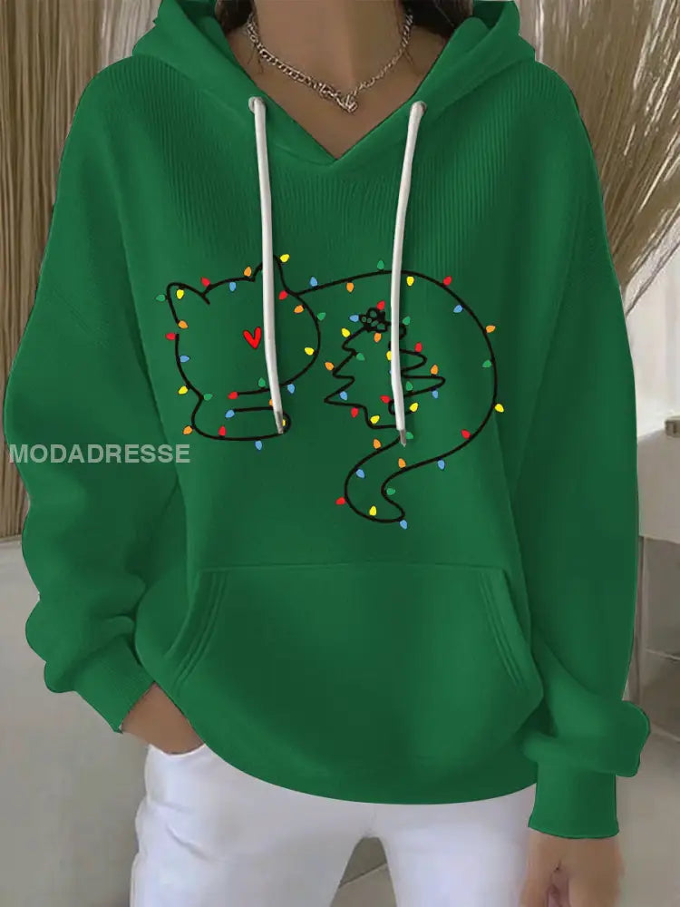 Kvinnors jul Print Casual Hoodie Print grönt / S
