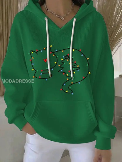 Kvinnors jul Print Casual Hoodie Print grönt / S