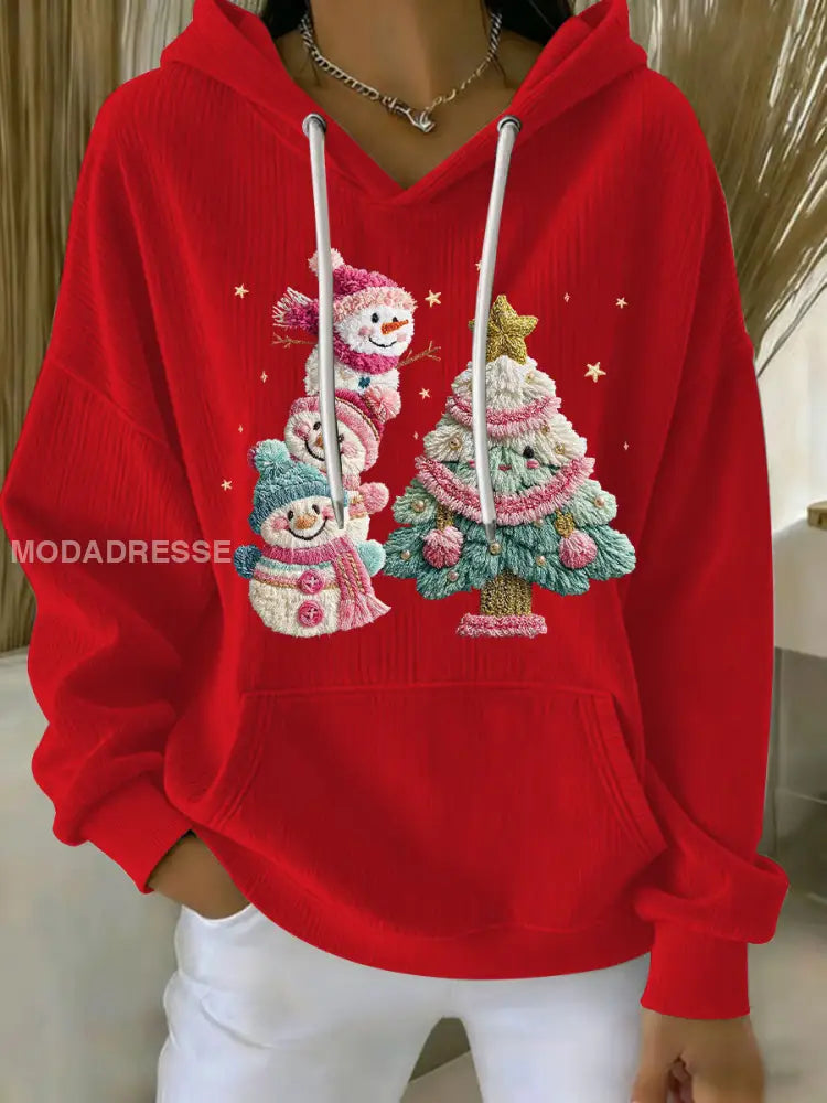 Kvinnors jul Print Casual Hoodie Print röd / S