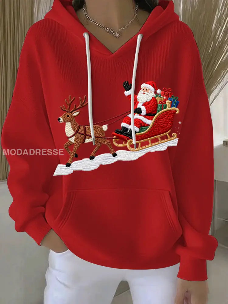 Kvinnors jul Print Casual Hoodie Print röd / S