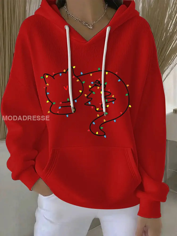 Kvinnors jul Print Casual Hoodie Print röd / S