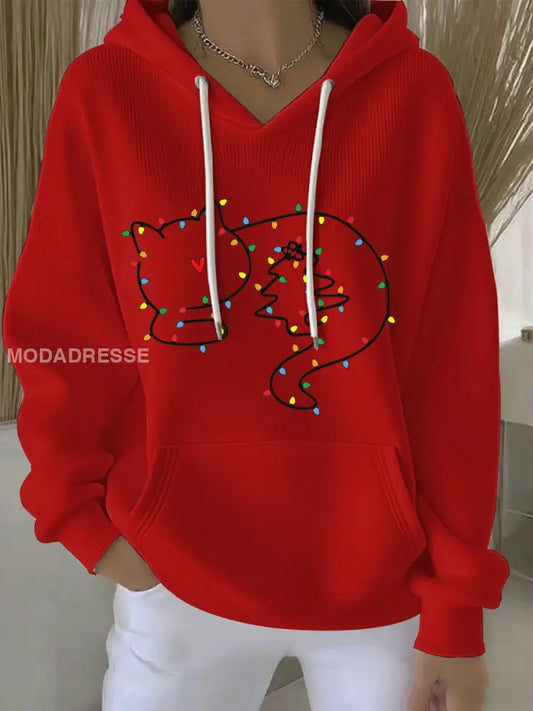 Kvinnors jul Print Casual Hoodie Print röd / S